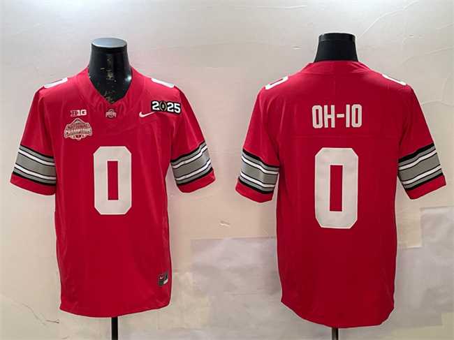 Mens Ohio State Buckeyes #0 OH-IO Red 2025 CFP Final With National Champions Patch F.U.S.E. Vapor Limited Stitched Football Jersey